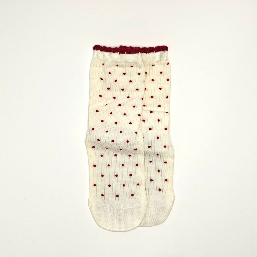White and Red Gripped Dotty Socks