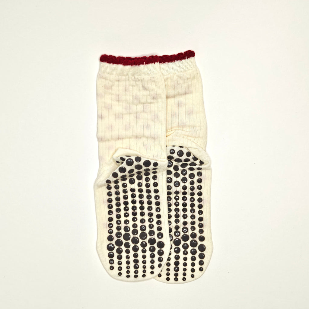 White and Red Gripped Dotty Socks