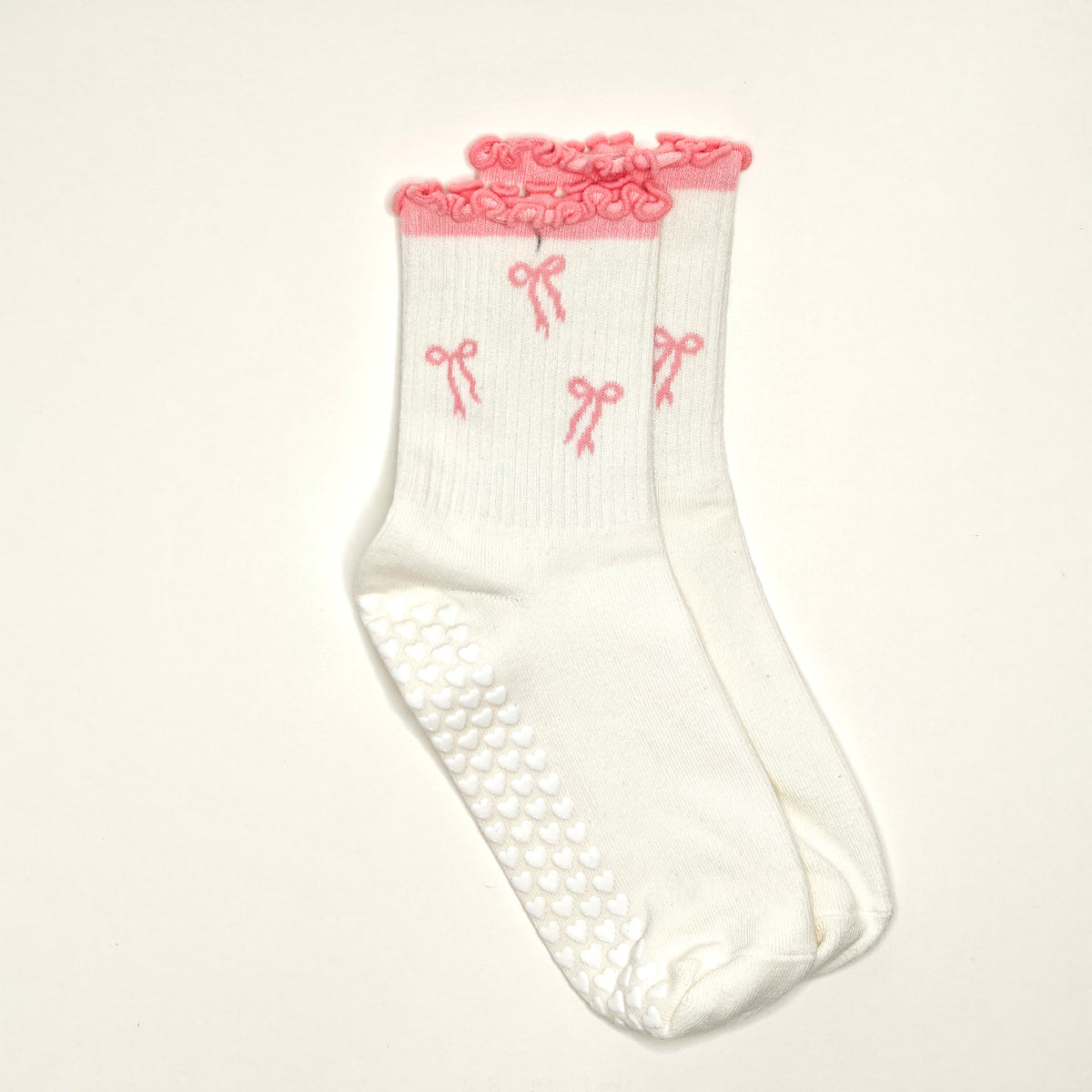 Pink and White Gripped Ribbon Socks
