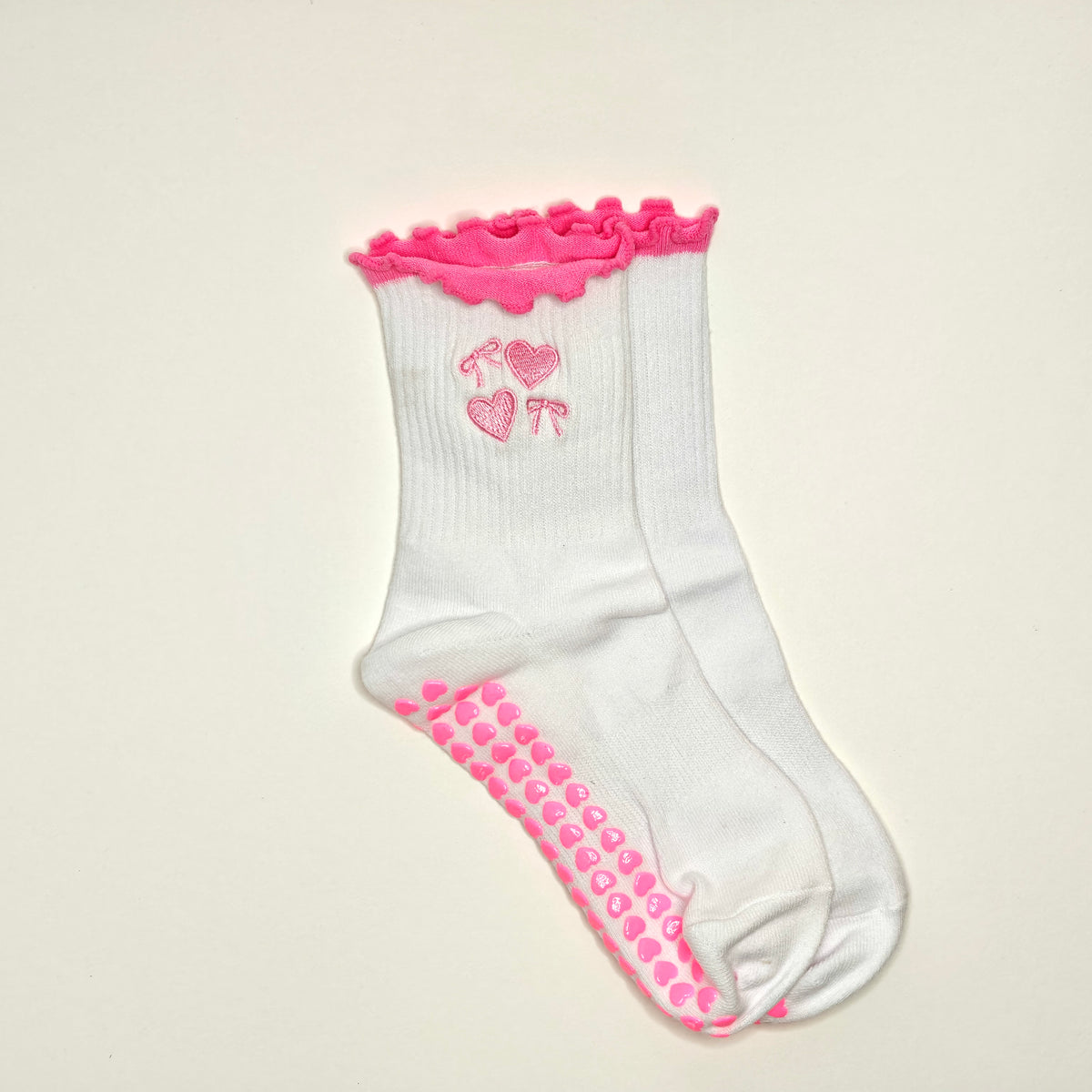 Pink and White Hearts Grip Socks